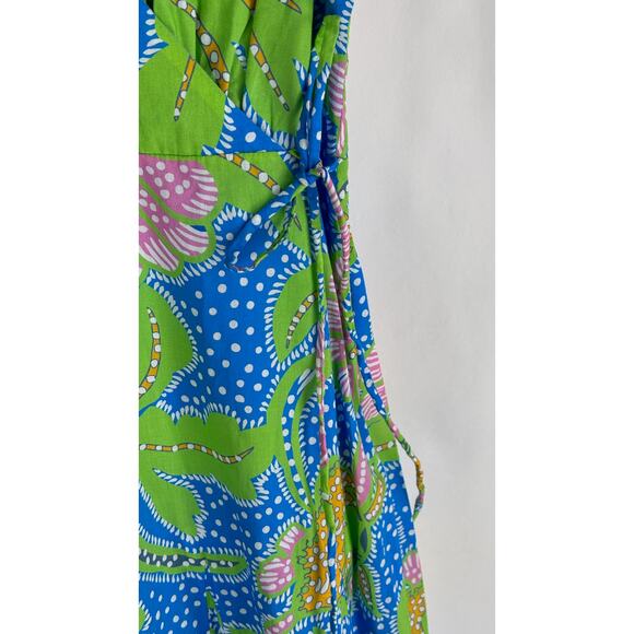 Rhode Cambric Fiona Faux Wrap Midi Dress Blue Psychedelic Flower Size Small New - Picture 8 of 9
